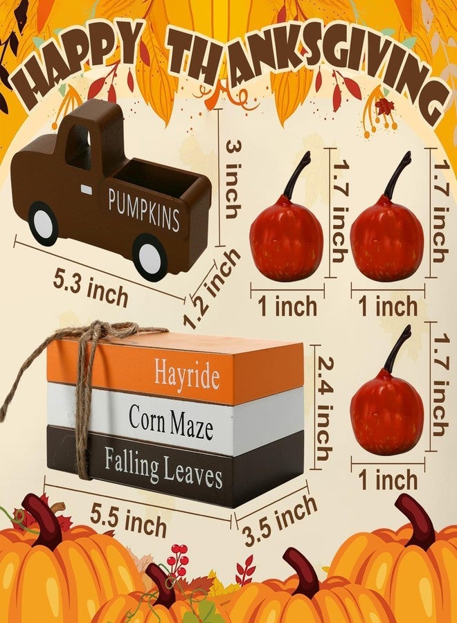 SYNCVIBE Fall Decorations for Home 7PCS Table Centerpieces, Tabletop Thanksgiving Decor for Tiered Tray Shelf Mantel Office Desk Thanksgiving Autumn Decoration Farmhouse Wood Faux Book Stack and Pumpkin Sign - Image 5